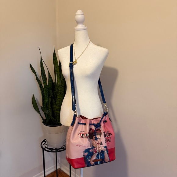 Nicole Lee | Multicolor Artistic Crossbody Bucket Bag with 3-D Embellishments - Picture 10 of 10